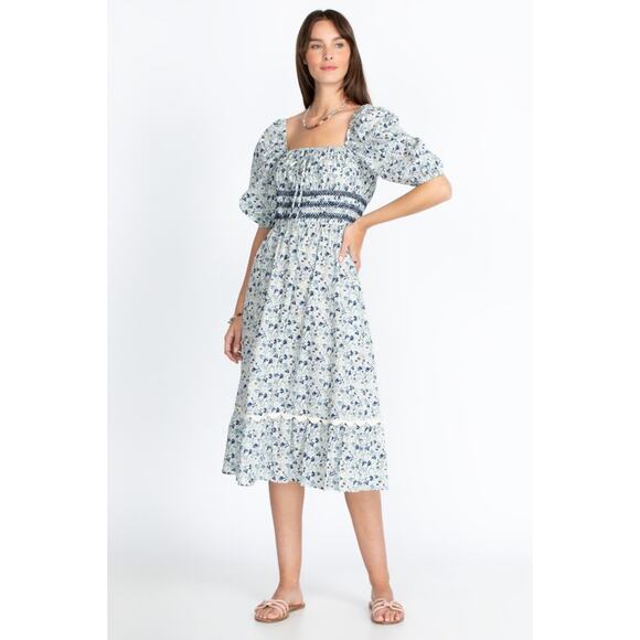 Johnny Was Camille Puff Sleeve Square Smocked Floral Cottagecore Midi Dress NWT - Picture 13 of 13